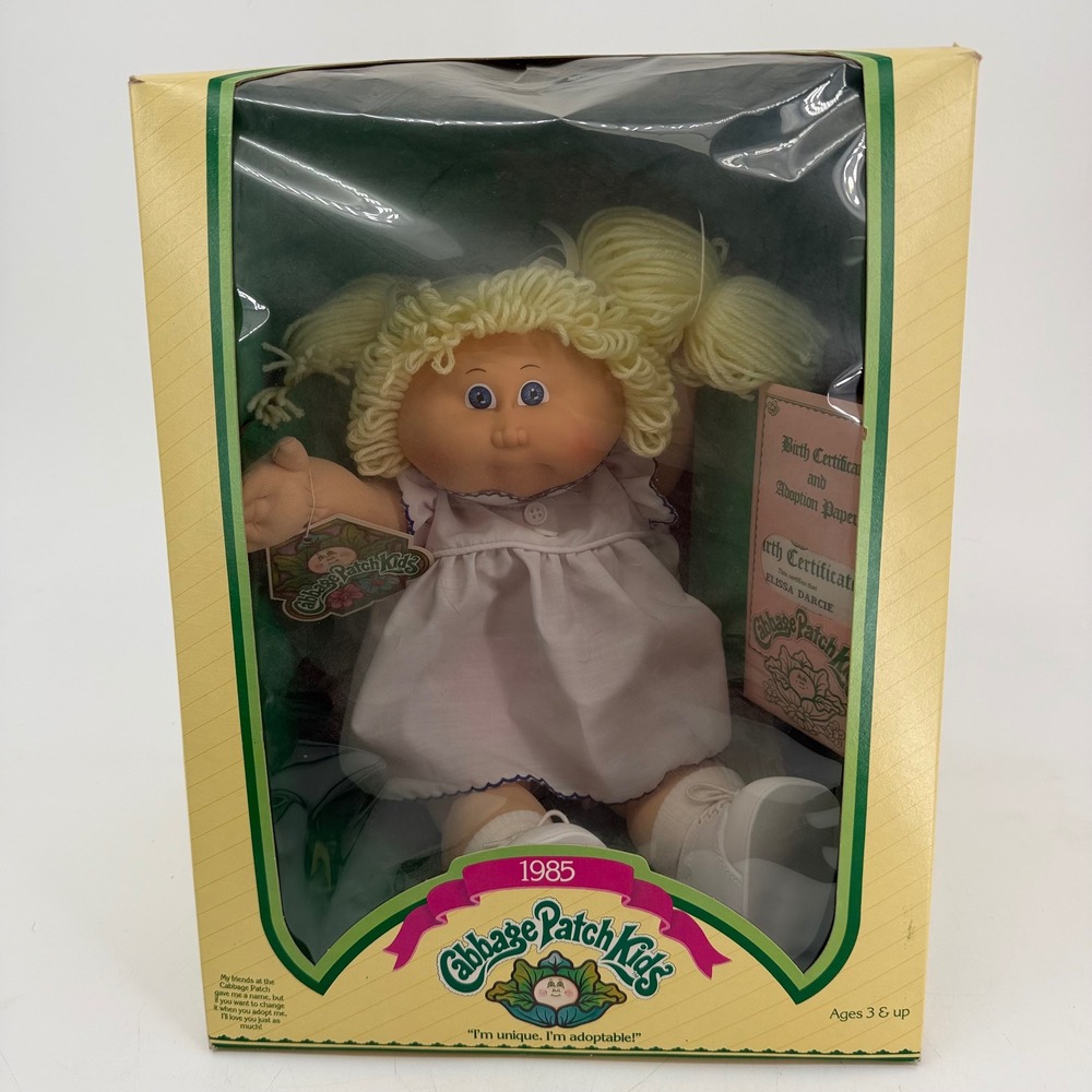 Vintage 1985 Cabbage Patch Kids Elissa Darcie Doll Coleco NIB Blonde Blue Eyes